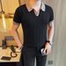 Men's Thin Stretchy Short Sleeved Collared Hollow out Knit Ice Silk Polo Shirt Fashionable E Commerce Item_viptrois.com