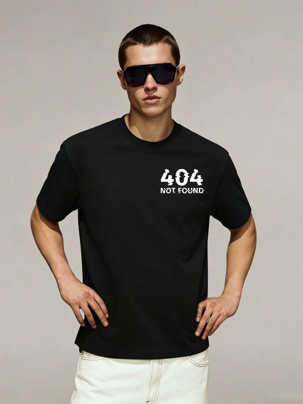 Streetwear Fun Style Loose Fit 404 Error Code Graphic Cotton T-Shirt Men's Casual Versatile Top_viptrois.com