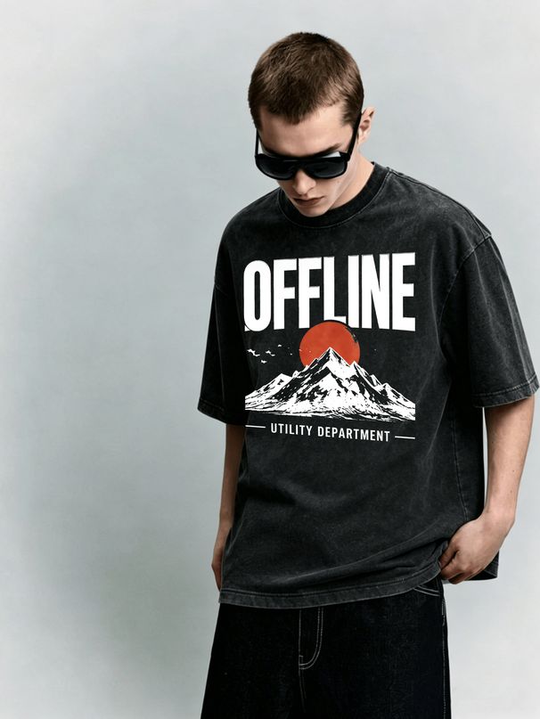 Men's Clothing Light Luxury T Shirt Short Sleeve Mountain Sunset Letter Printing Round Neck T-Shirts_viptrois.com