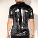 Men's Clothing New Style Personalized Trend Breathable Sequined Short Sleeved Shirt Collar Color Men's Clothing_viptrois.com