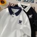 Men's Short Sleeve Polo Shirt Summer Loose Fit Embroidered Heavyweight Pure Cotton Youth College Style Color Blocking T-Shirt_viptrois.com