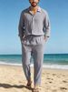 New Four-season Linen Collar Casual Loose Beach Sun Protection Long-sleeved Shirt And Pants Set For Men_viptrois.com
