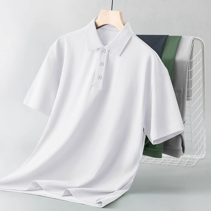 Men's Clothing Lapel Short Sleeved Men's Summer Solid Color Casual Simple Versatile Slim Polo Shirt Trendy Collared Polo Shirt_viptrois.com