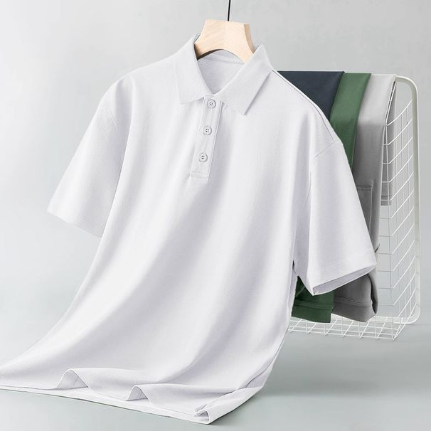 Men's Clothing Lapel Short Sleeved Men's Summer Solid Color Casual Simple Versatile Slim Polo Shirt Trendy Collared Polo Shirt_viptrois.com