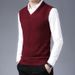 Men's Wool Blend V-Neck Sleeveless Vest - Stylish Casual Pullover Sweater For Autumn, Lightweight & Breathable, Solid & Camo Patterns_viptrois.com