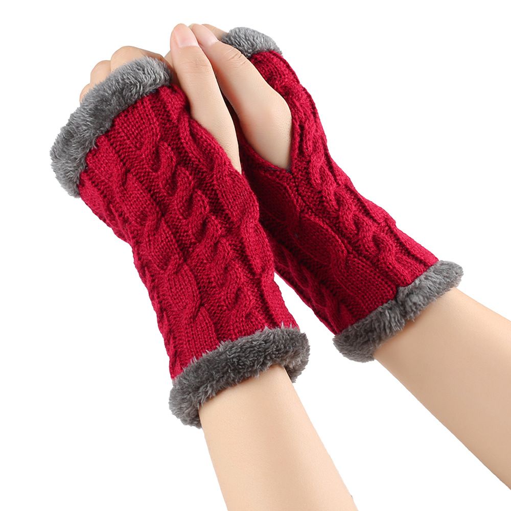 Unisex Extra thick wool gloves Wool fingerless diamond knit warm gloves and fleece gloves_viptrois.com