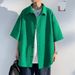 Summer Waffle Work Shirt Men's Short Sleeved Loose Fashion Brand Trendy High End Cool Shirt Half Sleeved Jacket Men_viptrois.com