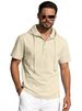2026 Men's Summer Cotton-Linen Short-Sleeved Hooded Solid Color Casual Breathable Loose Fit European Size T-Shirt_viptrois.com