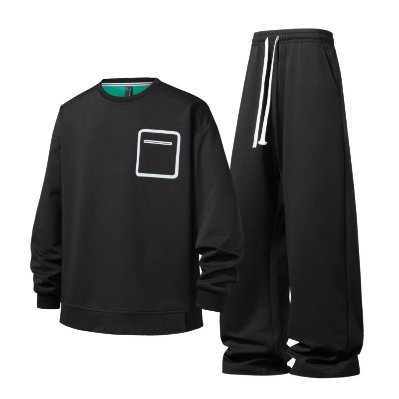 "Men's Casual Hoodie & Jogger Set – 300GSM Poly-Spandex Pullover With Straight-Leg Pants (Black/Medium Gray/Dark Gray) – Trendy Streetwear M-3XL"_viptrois.com