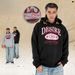 American Style Fleece-lined Thickened Hoodie With Text Print, Loose Fit Trendy High Street_viptrois.com