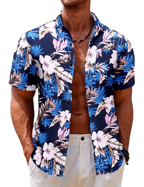 Summer European And American Foreign Trade Hawaiian Men's Casual Short-sleeve Collared Pocket 3D Printed Shirt Direct_viptrois.com