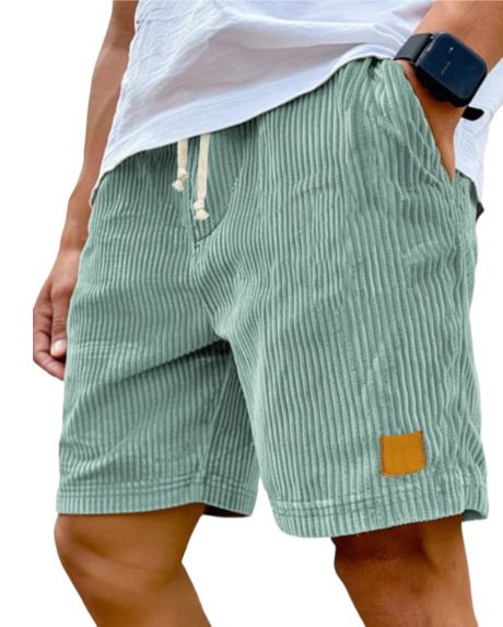 Men's Clothing New Retro Embroidered Logo Corduroy Fashion Lace Up Casual Shorts_viptrois.com