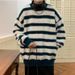 New versatile and simple striped semi high neck sweater for men in autumn and winter, thick inner knit sweater_viptrois.com
