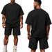 Men's Clothing Men's Summer New Jacquard Plaid Short Sleeved T Shirt Loose Large Size Straight Casual Shorts Suit_viptrois.com