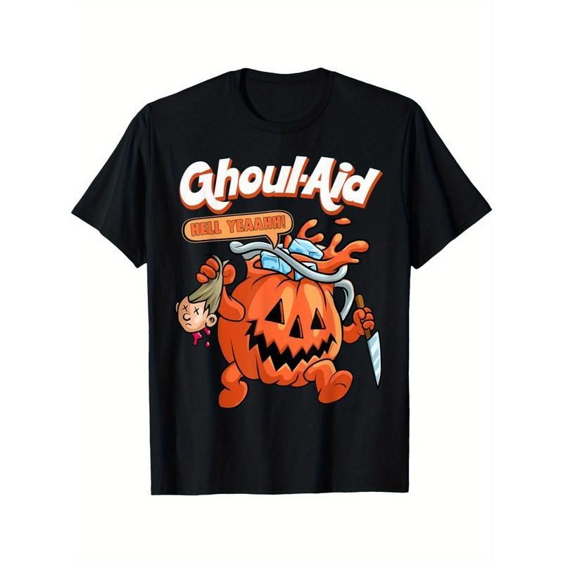 Camiseta Gráfica Calabaza De Halloween Ghoul Aid Para Hombres_viptrois.com