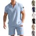 Men's Summer Linen Suit Set Casual Polo Shirt And Short-Sleeved Shorts_viptrois.com