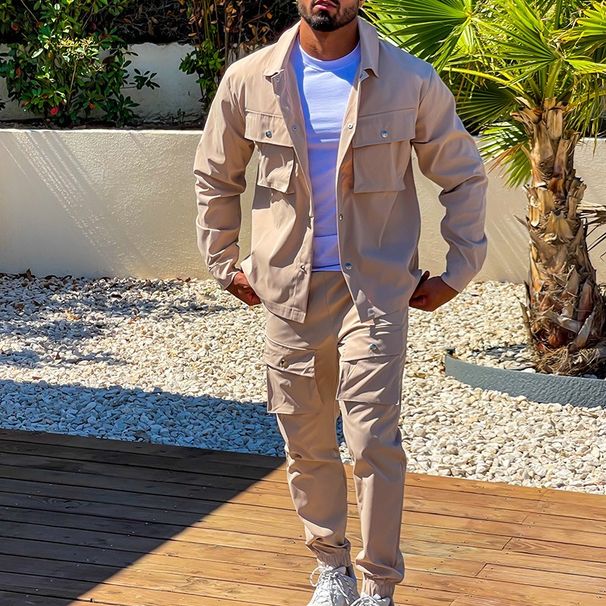 New Winter Men's Casual Pants Autumn Tracksuit Jacket Pant With Pocket 2 Piece Sets Solid Color Male Fashion_viptrois.com