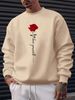 Men's Loose Casual Fashionable Rose And Letter Printed Round Neck Long Sleeved Sweatshirt For Autumn And Winter_viptrois.com