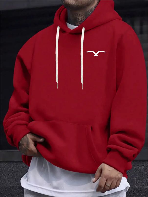 Men's Autumn And Winter Casual And Fashionable Loose Hooded Sweatshirt With Bird Silhouette Print Long Sleeved Warm Pullover Sweater_viptrois.com