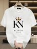 Mens Madrid Luxury Golden Crown KN Letter Print 100% Cotton Black Tee Casual Round Neck Short Sleeve Top_viptrois.com