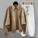 Men's Clothing Autumn and Winter Loose Casual Open Stitching Sweater Suit Men's Korean Version Youth Bat Sleeve Lapel a Complete Set Of Wear_viptrois.com
