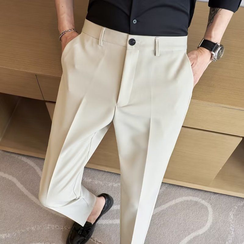 Men's Clothing Casual Nine Point Trousers Summer New Style Drop Feel Trousers Trendy Thin Straight Leg Long Trousers_viptrois.com