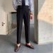 Men's Clothing Solid Color High Waist Nine Point Pants Temperament Casual Business Italian Paris Button Trousers Men's Trend_viptrois.com