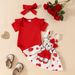 Mother & Kids sweet and cute cartoon bear love baby girl solid color short-sleeved top suspender skirt hairband summer skirt suit_viptrois.com