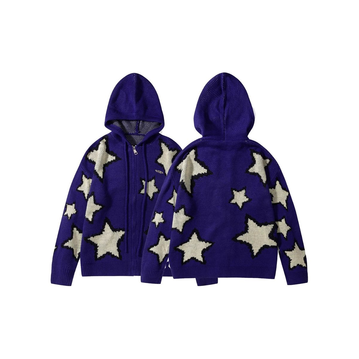Men's Clothing Star Design Knitted Long Sleeved Hooded Sweater Knitted Cardigan Coat Stars Print Hooded Knit Cardigan - Unisex Oversized Sweater_viptrois.com