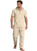 New Men's Spring-autumn Hooded Button-down Short-sleeved Shirt Plus Versatile Casual Long-sleeved Pants Set For Men_viptrois.com