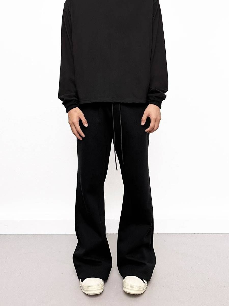 Men's Clothing Solid Color Loose Flared Pants Men's Long Sweatpants Versatile Casual Elastic Waist Wide Leg Flared Pants_viptrois.com