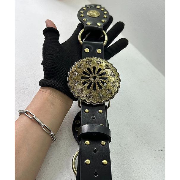 American western cowboy style rivet belt for women retro vintage hot girl wasteland personalized round girdle belt_viptrois.com