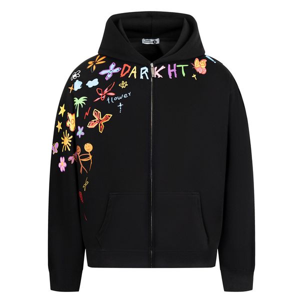 Fun Graffiti Cartoon Hooded Sweatshirt Cardigan Loose Casual Spring Autumn Men's Design Sense Niche Zipper Jacket Trendy_viptrois.com
