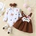 Babies' clothes autumn and winter infants and young children cartoon fox love print long-sleeved romper bow strap dress suit_viptrois.com