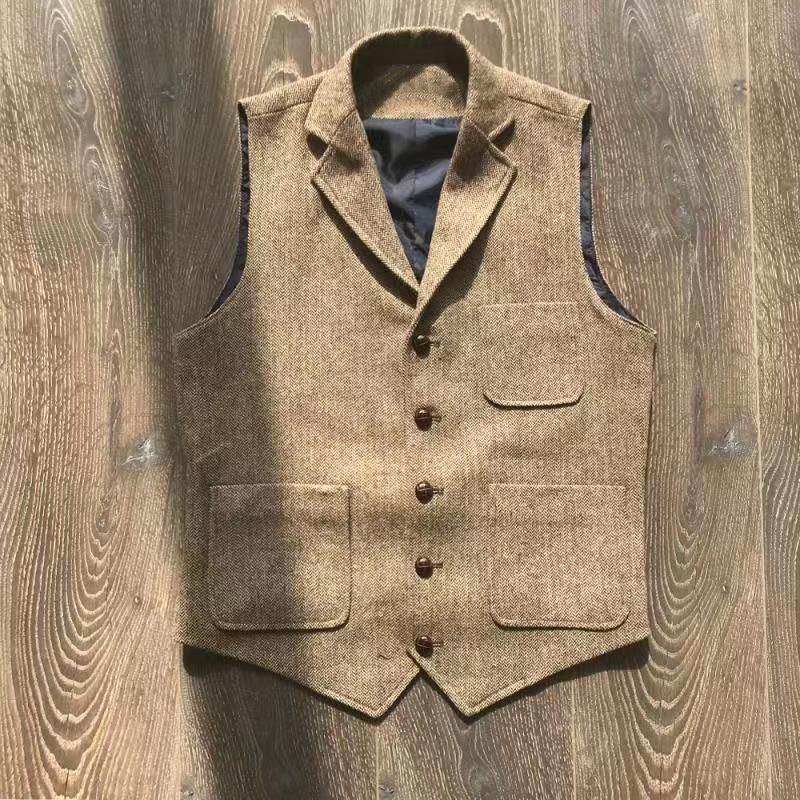 Khaki Hunting Suit Multi Pocket Herringbone Coarse Nylon Casual Vest Processing_viptrois.com