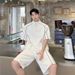Summer High-End Cool Casual Sports Suit For Men Korean Style Loose Half-Zip T-Shirt Niche Shorts Two-Piece Set_viptrois.com