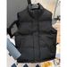 Men's Oversized Vest – Thickened Polyester Gilet With Stand Collar & Button Accents (S-5XL, Black/Beige, Wrinkle-Resistant)_viptrois.com