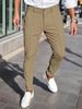 Men's Slim Fit Cropped Dress Pants Business Casual Solid Color Elastic Long Trousers_viptrois.com