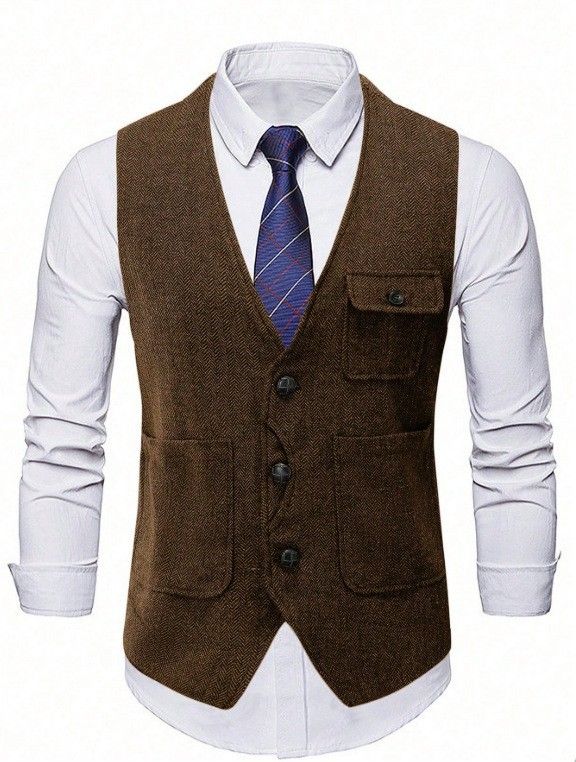 Men's Clothing Fashion Single Breasted Suit Light Business Banquet Evening Dress Vest Top Jacket_viptrois.com