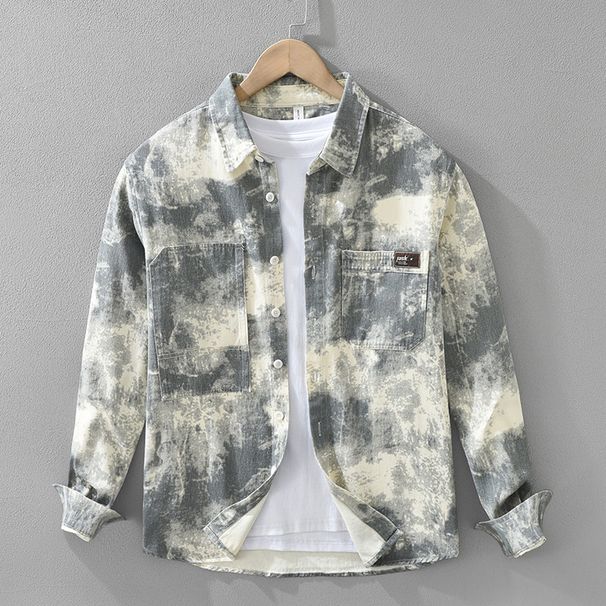 Trendy Printed Long Sleeved Shirt For Men, Fashionable And Versatile, Artistic And Casual Loose Top_viptrois.com