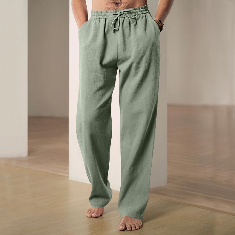 Men's Clothing Men's Linen Casual Pants - Breathable Loose Fit Trousers For Spring & Summer, Comfortable Straight Leg Pants With Drawstring Waist_viptrois.com
