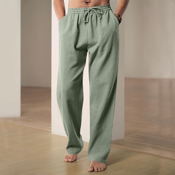 Men's Clothing Men's Linen Casual Pants - Breathable Loose Fit Trousers For Spring & Summer, Comfortable Straight Leg Pants With Drawstring Waist_viptrois.com