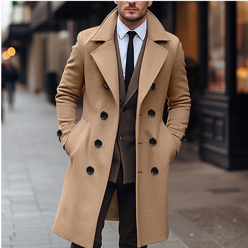 Herbst Winter Männer Woolen Mäntel Business Casual Mode Zweireiher Lange Woolen Graben Männlichen England Stil Wolle Mischungen Mantel_viptrois.com