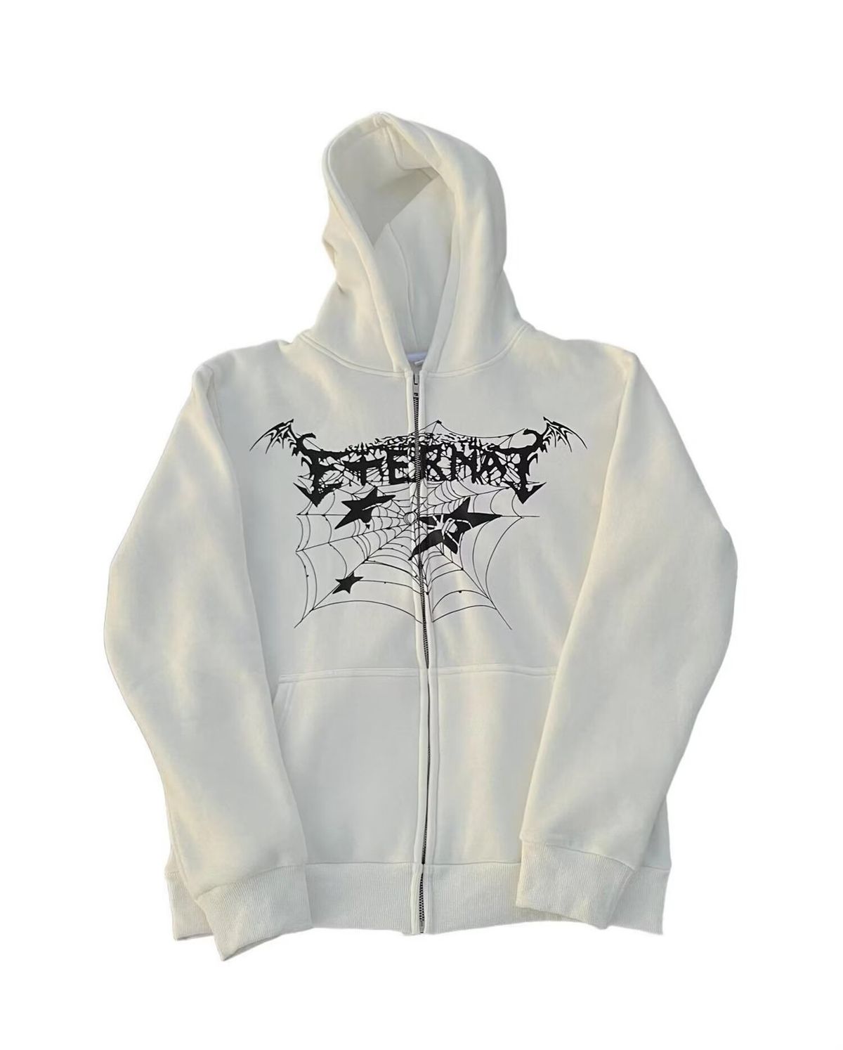 Five-Pointed Star Spider Web Zipper Cardigan Front And Back Print Trendy Versatile Style Couple Loose Hoodie Sweatshirt_viptrois.com