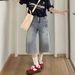 Women's High-Waisted Star Patterned Wide Leg Denim Capri Pants Style Thin Summer Straight Leg Mid-Length Shorts_viptrois.com
