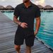 Men's Clothing Summer Jacquard Black And White Solid Color Suit Short Sleeved Men's Vacation Casual Style Shirt Shorts Two Piece Suit_viptrois.com