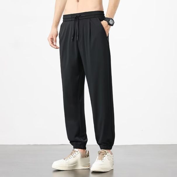Men's Ice Silk Casual Spring/Summer New Loose Fit Jogger Quick-Dry Thin Sports Nine-Quarter Length Pants_viptrois.com