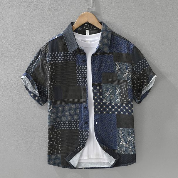 Trendy Printed Short Sleeved Shirt For Men, Fashionable And Versatile, Artistic And Casual Loose Top_viptrois.com