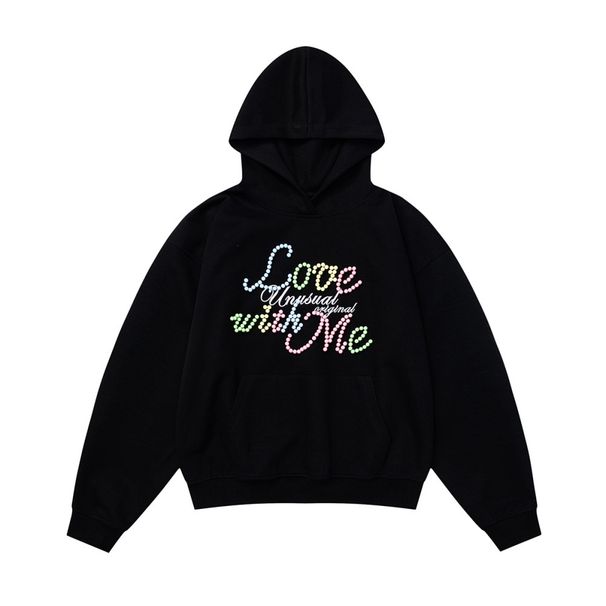 Colorful Beaded Letter Design Hoodie For Men, Trendy American Style Pullover, Loose Casual Sweatshirt_viptrois.com