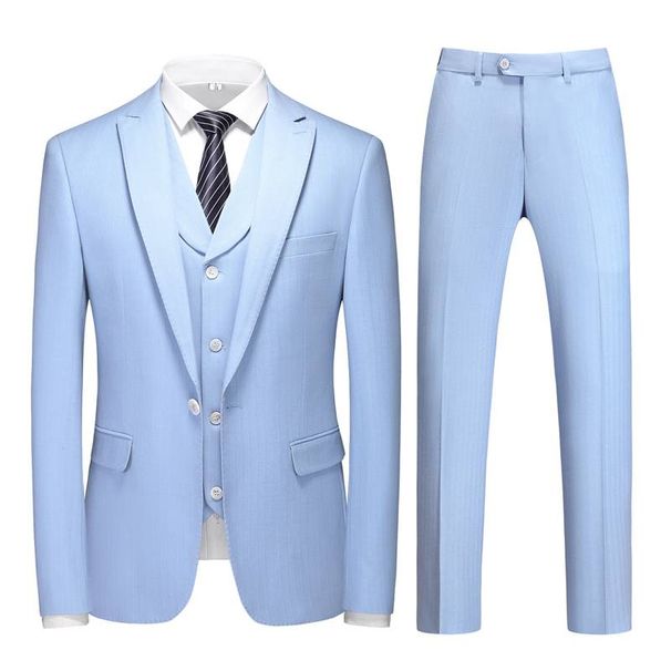 Men's Casual Slim-fit British Business Gentleman Striped Suit Groom Best Man Banquet Three-piece Suit + Waistcoat + Dress Pants_viptrois.com
